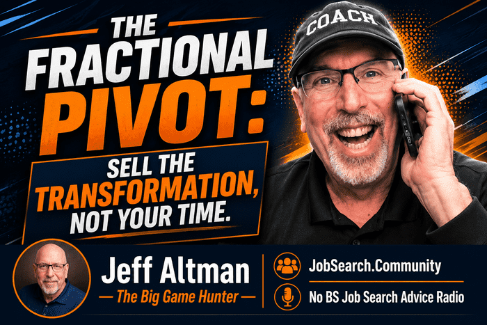 Promo thumbnail: 'The Fractional Pivot: Sell the Transformation, Not Your Time' with a smiling coach on a headset and Jeff Altman photo.